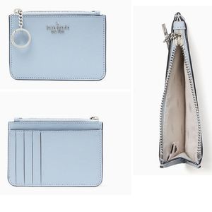 Kate Spade Laurel Way Bitsy Card Holder Coin Purse Key Ring Ocean Fog Light Blue